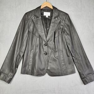 Worthington Leather Lambskin Jacket Women's Size Medium Dark Brown Lined Pockets
